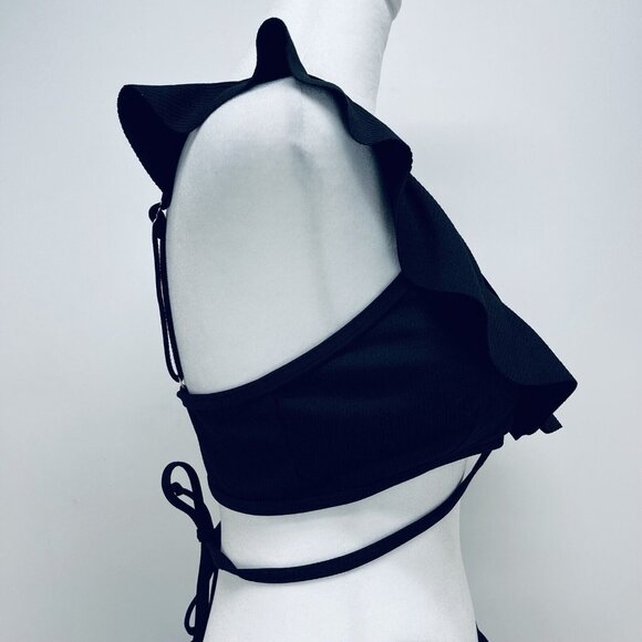 Zaful Bikini Size S Women’s Ruffle Swinsuit High Waist Side Tie Two Pieces Black - Picture 4 of 13